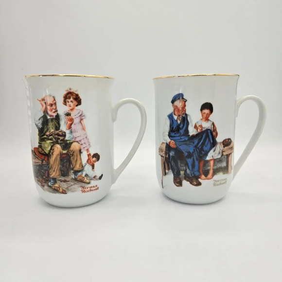 Mugs Norman Rockwell vintage Museum Porcelain Coffee Tea Cups Mugs 1982 Set - Picture 6 of 11